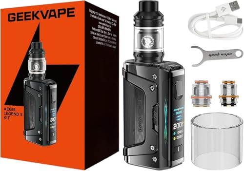 Geekvape Aegis Legend 5 Mod Kit | 200W TC Box Mod (Batterie nicht enthalten) Vape mit Z Sub Ohm Tank 5.5ml Vaper Z Coil Vaporizer Kein Nikotin (Carbon Schwarz)