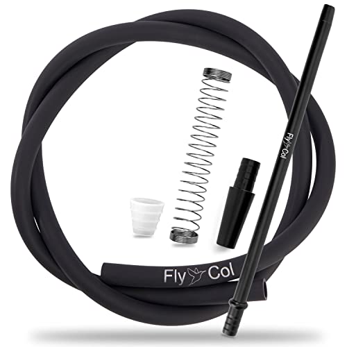 FlyCol Shisha Schlauch Set Schlauchset Silikonschlauch mit Mundstück Zubehör Adapter universal für alle Wasserpfeifen hookah hose (Schwarz)