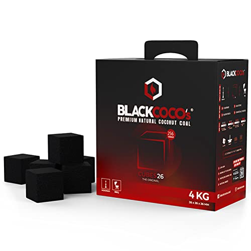 BLACKCOCO’s Shisha Kohle 4 kg – Premium Kokoskohle Naturkohle für Shisha & Grill BBQ – Lange Brenndauer – Cocos Kohlen ohne Zusätz