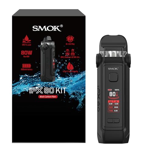 SMOK IPX 80 Pod Mod Kit 80W Vape Gerät 3000mAh Akku Einstellbarer Luftstrom 5.5ml Pod RPM 2 Coil Typ-C Aufladung IPX67 Schutz Ohne Nikotin Schwarz Carbonfas
