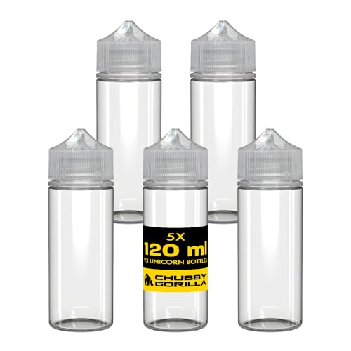 Chubby Gorilla V3 5 x 120ml PET-Flaschen - Einhorn-Flasche - Flasche für E-Liquid - Tropfflaschen (klare Flasche mit Klare, 120 ml)