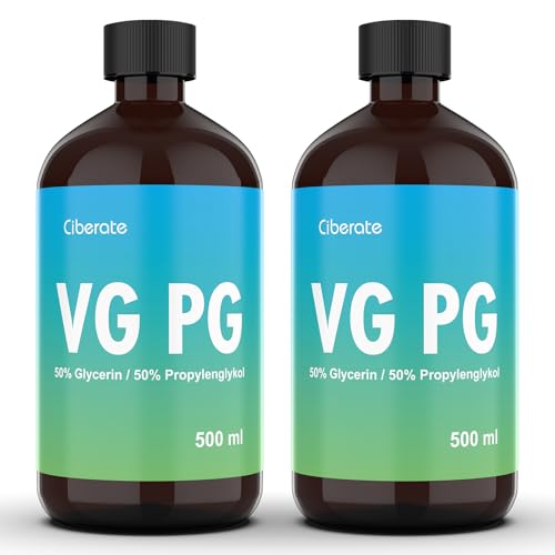 Ciberate 2 x 500ml 50% VG Glycerin / 50% PG Propylenglykol, Vegan, Pflanzlich, Pharmazeutische Qualität, Premium Hochreines VG/PG-Gemisch, 0% Zusatzstoff