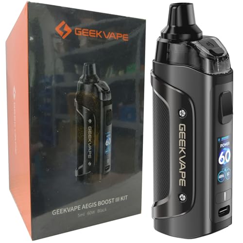 Geekvape Aegis Boost 3 Pod Mod Kit 3000mAh (Max 60w) 5ml Smart Mode mit GEEKVAPE B Spulen [0.2ohm| 50-58W);(Ersatz: 0.6ohm|15-25W) IP68 wasserdicht,Kein Nikotin (Schwarz)