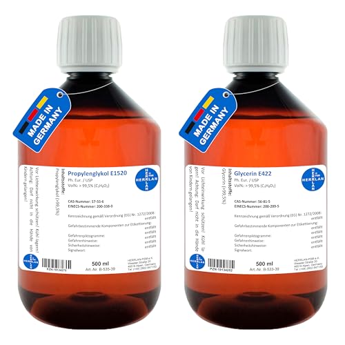 500 ml Glycerin 99,5% + 500 ml Propylenglykol 99,5% I Zur Herstellung von Cremes, Lotionen, Gels, Balsam I HERRLAN-Qualität I Made in Germany