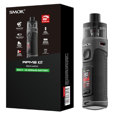 SMOK RPM 5 Kit Transparenz Verifiziert Tragbares RPM5 Pod Mod Vape Kit 80W mit 2000mAh Akku 6,5ml Pod fortschrittliche schnelles Typ-C-Laden Schwarz Leder Kein Nikotin Kompatibel mit RPM 3 Mesh Coils