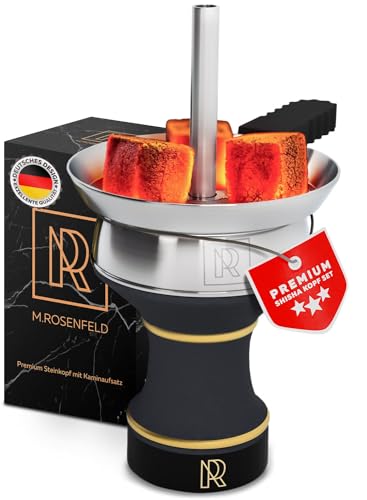 M. ROSENFELD Shisha Steinkopf Set – massiver Shisha Kopf mit Kaminaufsatz, Shishakopf glasiert für optimale Wärmespeicherung & länger Rauchspaß