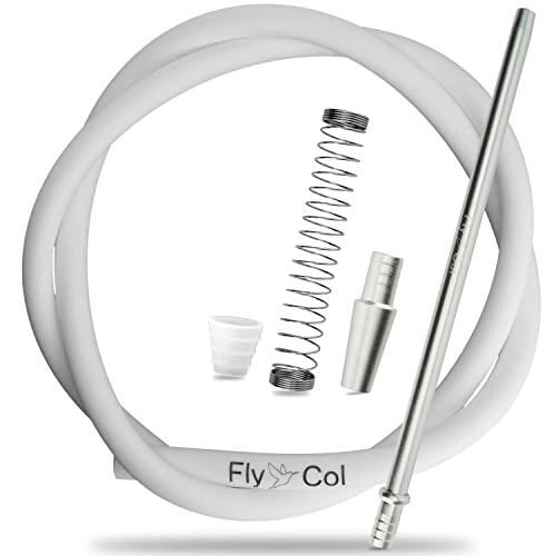 FlyCol Shisha Schlauch Set Schlauchset | Silikonschlauch mit Mundstück Zubehör | Adapter universal für alle Wasserpfeifen hookah hose (Weiß)