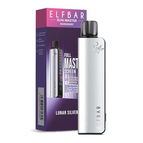 Elfbar Elfa Master Akkuträger mit Anzeige, Basisgerät 850mAh Akku mit Display, 0,8 Ohm und 1,1 Ohm Pod System, Mesh-Coil Mod Akkuträger, Starter Set, Ohne Nikotin, Ohne Liquid (Silber)