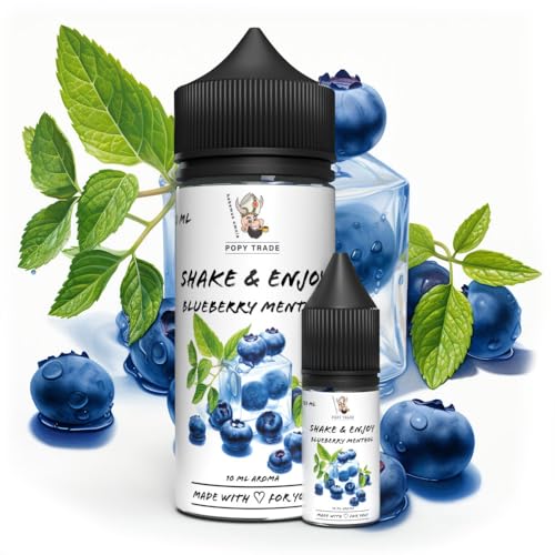 POPY TRADE - Shake & Enjoy - Blueberry Menthol - Hochdosiertes Aroma 10ml in 120ml Chubby Gorilla Flasche, einfaches mischen. Für Vernebler, Nebelmaschinen, Diffusor, Lebensmittel, Getränke uvm