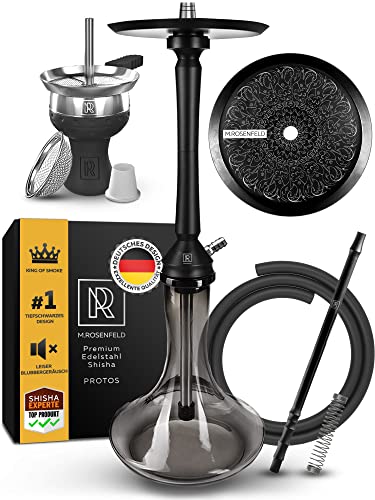 M. ROSENFELD Shisha Set Komplett XXL Paket - 75cm Wasserpfeife Shisha Set mit Steckbowl, innovativem Ausblassystem, Closed Chamber, Edelstahl Tauchrohr Kaminkopf Shisha Schlauch Set & Shisha Zubehö