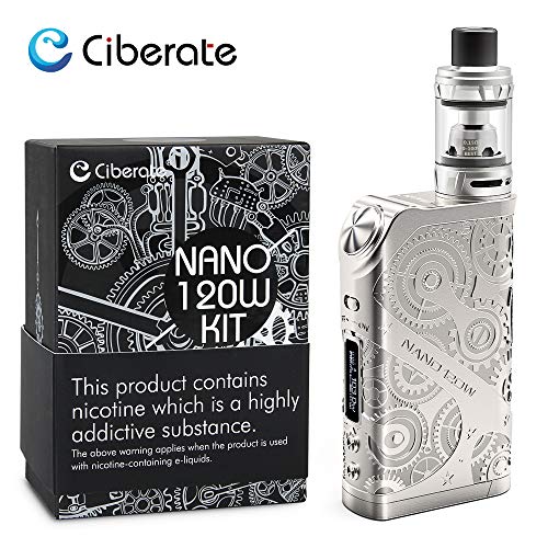 CIBERATE TG Nano 120W E Zigarette/E Shisha Vape Mod Box Set -Verdampferkopf 0,15ohm, E-Zigarette/E-Shisha Sarter Set - VW VT TCR KA Modi,ohne 18650 Batterie -ohne Nikotin, Silbri