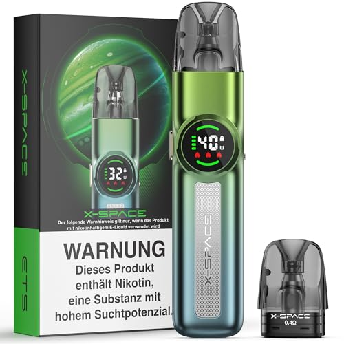 X-SAPCE E Zigarette Starterkit mit 1100mAh Akku, Nachfüllbar Vape Pod System für DTL/RDL/MTL Vaping ohne Liquid ohne Nikotin 2ml Pods & USB-C Lad