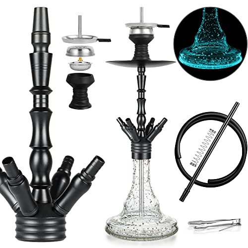 REANICE 63cm Hookah Shisha Set Wasserpfeife Komplettset mit 1 Anschl¨¹ssen Kopfadapter Silikonschlauch Aluminiumstange (Schwarz)