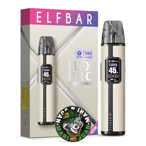Elfbar Elfx Pro Kit mit Display 1200mAh Akku und Airflow Control inklusive Pods 0,6 Ohm und 0,8 Ohm USB C Kabel und Sticker von M&J (White)