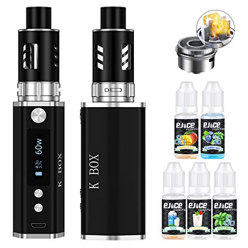 E Zigarette/E Shisha und 5x10ml E liquids Starterset, DORNVAP Mod Kit mit 2200mah Integriertem Akku, 2.0ml/0.3ohm Tank Verdampfer+Verdampferköpfe Regelbare Watt Dampfer Vape, 0,0mg Nikotin (Schwarz)