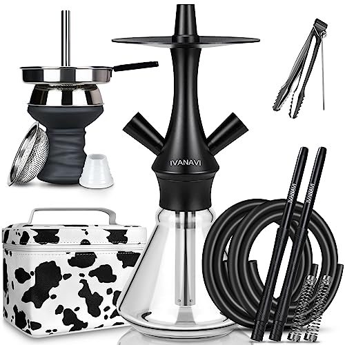 IVANAVI Mini Shisha Set 2 Schläuche 2 Anschlüsse | Klein Shisha Komplettset mit Premiun Shisha Zubehör | Shisha to Go mit Tasche - Schwarz